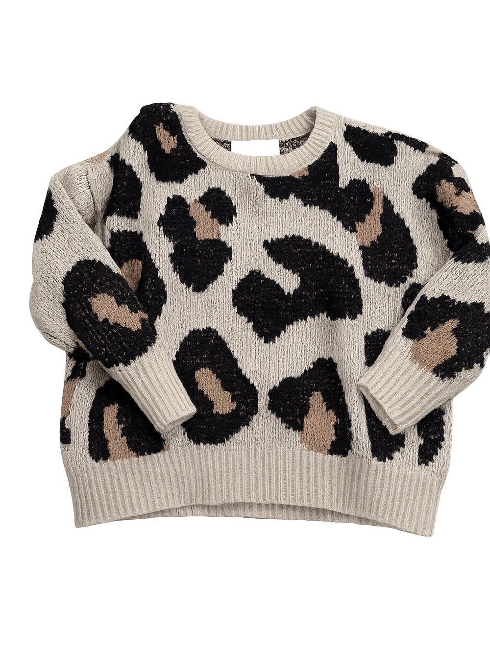 GB girls Cream Leopard Crewneck Sweater with Black & Brown Spots